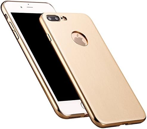AmazingBull iPhone 7 Plus / iPhone 8 Plus (5.5 inch) Ultra-thin PU leather hard case with embedded metallic tablet, nanometer electroplating frame, Classic Plus Design (Gold)