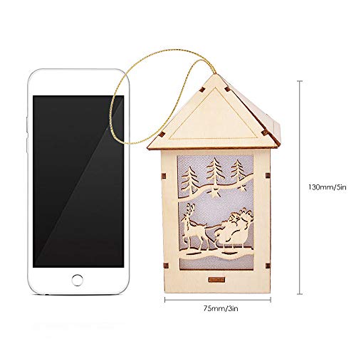 eZAKKA LED Light Wooden Hanging Ornaments for Christmas Holiday, Cute Wood House Christmas Tree Hanging Ornament Decoration (Christmas Deer)