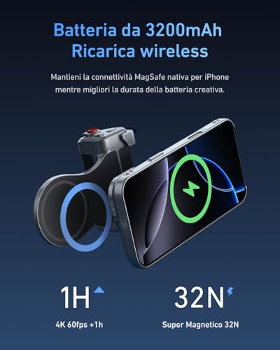 TELESIN Master Grip Kit, Magnetic Grip for MagSafe/iPhone/Android, Built-in 3200mAh Battery, Wireless Charging, DSLR Style Grip for Photo/Video, Kit with Case for iPhone 17 Pro