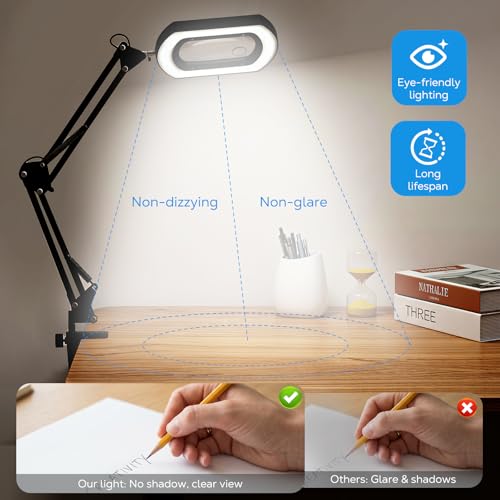 Moko 15 x 30 x Magnifying Glass with Light and Stand, Table Lamp with Clamp, Search with 5 Colour Modes, Continuous Adjustable LED Light, Table Magnifying Glass for Work, Black