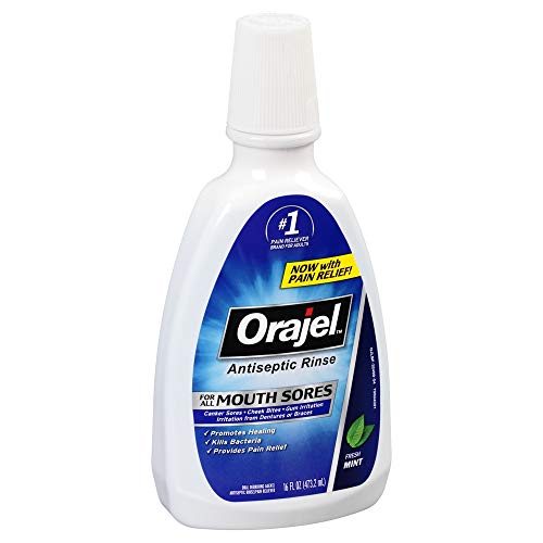 Orajel Antiseptic Rinse for All Mouth Sores, Mint - 16 oz, Pack of 5