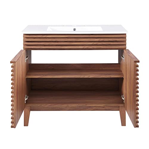 Modway Render Single Bathroom Vanity in Walnut White Pricepulse