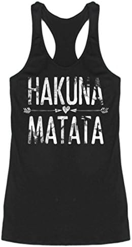 NioBe Women's Beach Gym Yoga Workout Casual Graphic Tank Top (Medium, Hakuna Matata (Black))