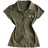 Y2k Grunge Polo Collared Shirts Women Button Down Crop Top 2000s Emo Vintage Streetwear Summer