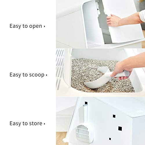PETKIT Cat Litter Box, White Villa SemiEnclosed Cat Litter Box with Litter Scoop, Low Entry