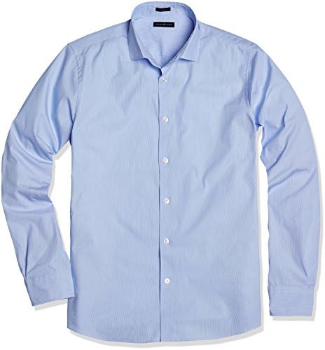 Crafted Collar Men's Slim-Fit Dress Shirt 16" Neck 34" Sleeve Light Blue Stripe