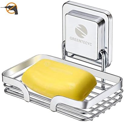 ADORABLEFASHION Soap Dish Holder Wall Mounted, Strong Stainless Steel Soap Holder Sponge Storage Bar Soap Rack for Shower/Bathroom/Kitchen, with Reusable Magic Sticker, No Nail No Drilling
