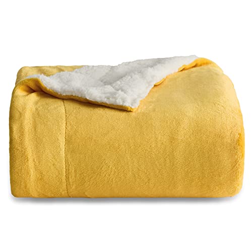 Bedsure Sherpa Fleece Blankets Twin Size Yellow Gold Mustard Golden