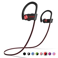 LETSCOM Bluetooth Headphones IPX7 Waterproof, Wireless Sport Earphones, HiFi Bass Stereo Sweatproof Earbuds w/Mic, Noise Cancelling Headset for Workout, Running, Gym, 8 Hours Play Time