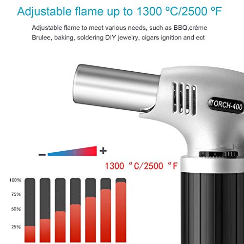 Cooking Torch Lighter Kitchen Butane Torch Culinary Torch Refillable Adjustable Flame Lighter with Safety Lock for DIY, Creme, Brulee, BBQ and Baking, BUTANE GAS NOT INCLUDED