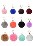 WILLBOND 12 Pieces Faux Fur Ball Pom Pom Keychain Fluffy Ball Key Chain with Key Ring for Handbag Bag Decoration, 8 cm, 10 cm, 14 cm
