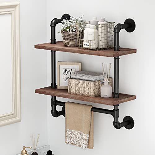 Industrial Bathroom Shelves Rustic Wood Shelves with Towel Bar 24