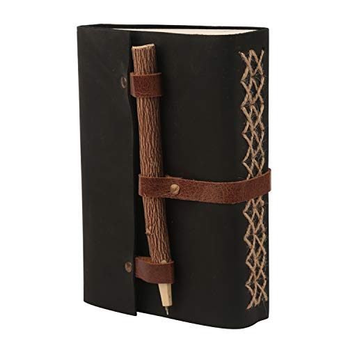 Journal Leather Bound Notebook with Hand Stitched Unlined Eco Friendly Pages for Men Women 7 x 5 inches - Travel Diary Notebooks Daily Notepad for Art Sketchbook