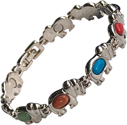 Helena Rose Ladies Elephant Charm Magnetic Bracelet for Women - Natural Gem Stones Turquoise Green Aventurine Carnelian - Fits Wrists 17.5cm Adjustable - with Jewellery Gift Box