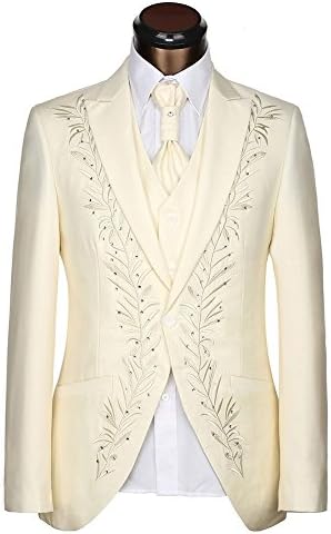 Anylinksuit Ivory Embroidery Groom Tuxedos Men Wedding Party Suits