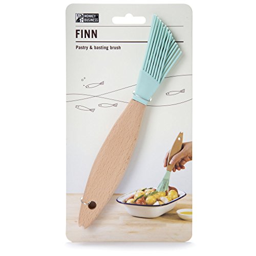 Monkey Business Finn the Fish Pastry, BBQ Grilling Sauce Basting Brush, Silicone Bristles on Ergonomic Wood Handle, Seafoam