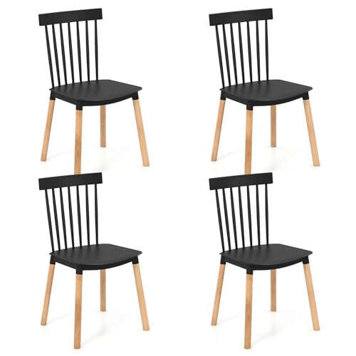 Giantex Set of 4 Windsor Dining Chairs, Modern Black Kitchen Chairs w/Spindle B…
