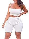 TOB Women's Bodycon 2 Pieces Outfit Spaghetti Strap Crop Tank Top Shorts Pants