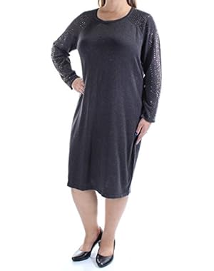 Womens Plus Studded Long Sleeves Sweaterdress