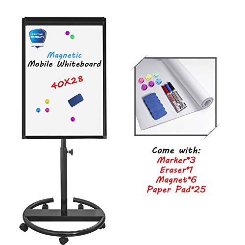 Mobile Whiteboard Standing Dry Erase Board Easel- 40x28 inches Magnetic Whiteboard with 25 Sheets Paper Pad, Black - Thumbnail 7