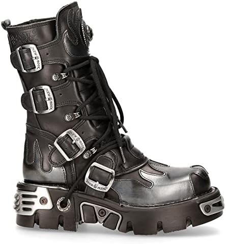 Amazon.com: New Rock Men's 727-S1 Metallic Black Leather Spikes