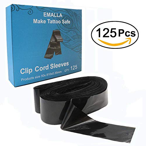 Tattoo Clip Cord Covers - Yakecan 125PCS Professional Tattoo Clip Cord Sleeves Disposable Safety Tattoo Clip Cord Bags for Tattoo Machine Gun Accessories,Tattoo Kits, Tattoo Supplies Black - Thumbnail 3