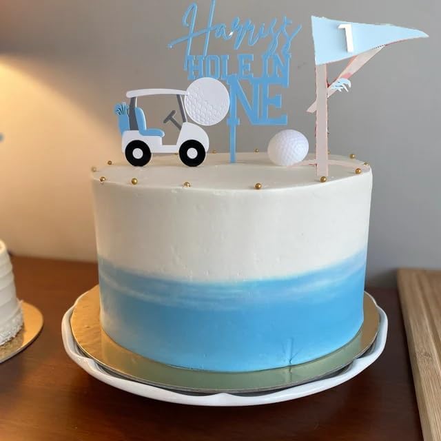 Photo 1 of Golf Cart Cake Toppers, 1 Number and Vehicle Decorations,One Cake Topper with Design,1st Birthday Baby Shower Cake Decor,One Years old ay Party Decorations Blue and White