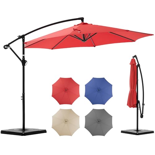 OLIXIS 9.8FT Offset Patio Umbrella with Base, Cantilever Table Umbrellas for Ou…