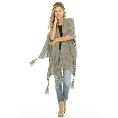Back From Bali Womens Cable Knit Wrap Shawl Poncho Sweater Boho Long Soft Tassel Fringe Back From Bali Womens Cable Knit Wrap Shawl Poncho Sweater Boho Long Soft Tassel Fringe