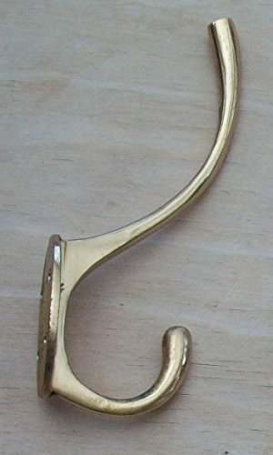 Ironmongery World in 3 Styles & 3 Finishes Hat and Coat Hooks Double Robe Hook Hanger Utility Hooks - Polished Brass - Large Coat Hook