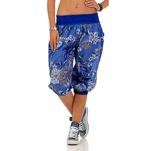 vermers Women Fashion Print Threaded Pants - Women Casual Loose Bandwidth Wide-Leg Pants Trousers(XL, Blue)