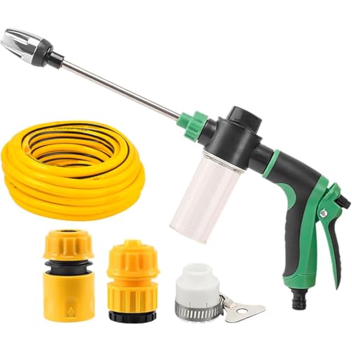 Car Wash Foam Gun Sprayer with Adjustable High Pressure Metal Nozzle, 100cc Soap Dispenser Bottle, for Car Washing Watering Plants, Floor Cleaning, With 10-meter water pipe,Green (10 Meter Water Pipe)