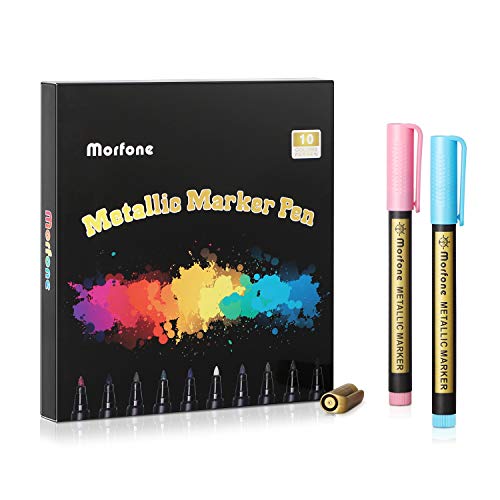 Morfone Metallic Marker Pens, Set of 10 Colors Paint Markers for Card