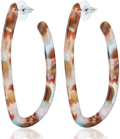 ALEXY Women’s Mottled Hoop Earrings Bohemia Acrylic Resin Hoops Stud Earrings