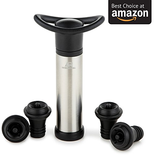 [Newest version] Wine Saver Vacuum Pump Preserver from Akses Royal with 4 Valve Air Bottle Stoppers, Best Quality, Perfect Gift, To Save your Wine Fresh Go Head and Click the Buy Button!