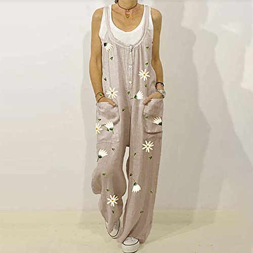 Jumpsuit for Women Casual Baggy Wide Leg Overalls Daisy Printed