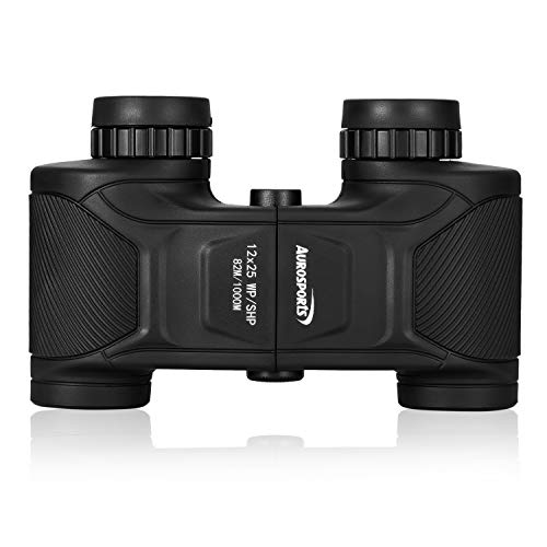 Aurosports 12x25 Wide Angle HD Binoculars High Powered Waterproof Shockproof Binocular BAK4 Prism FMC Lens for Hunting Hiking Bird Watching Traveling with Low Light Vision for Adults
