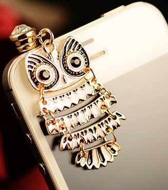 CJB Dust Plug / Earphone Jack Accessory Night Owl Pattern Golden Yellow for iPhone 4 4S S4 5 All Device with 3.5mm Jack (Black &amp; white)