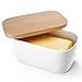 Sweese 302.101 Butter Dish - Porcelain Keeper with Easy Clean Beech Wooden Lid, White