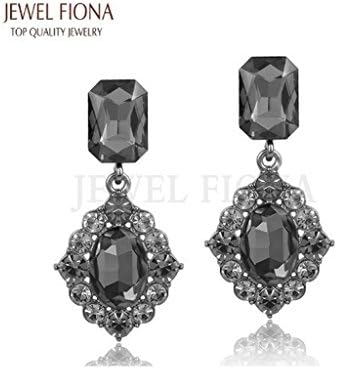 Gray Classic Twin Tear Drop Sparking Top Crystal Wedding Earrings for Women