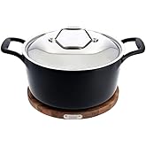 All-Clad Cast Iron Enameled Dutch Oven with Acacia Trivet 6 Quart Induction Oven Broiler Safe 650F Pots and Pans, Cookware Black