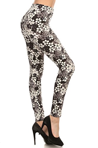 Leggings Depot Ultra Soft Women's Popular BEST Printed Fashion Leggings Batch8 (Floral Accents)