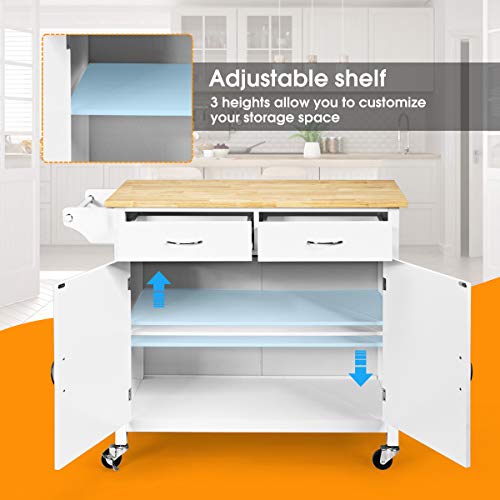 WATERJOY Rolling Kitchen Buffet Cart, Wood Utility Kitchen Storage