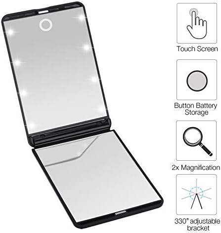 SKINOSM LED Lighted Makeup Mirror๏ผTravel Mirror with 8 Led Lights Touch Switch, 2 Extra Batteries Included