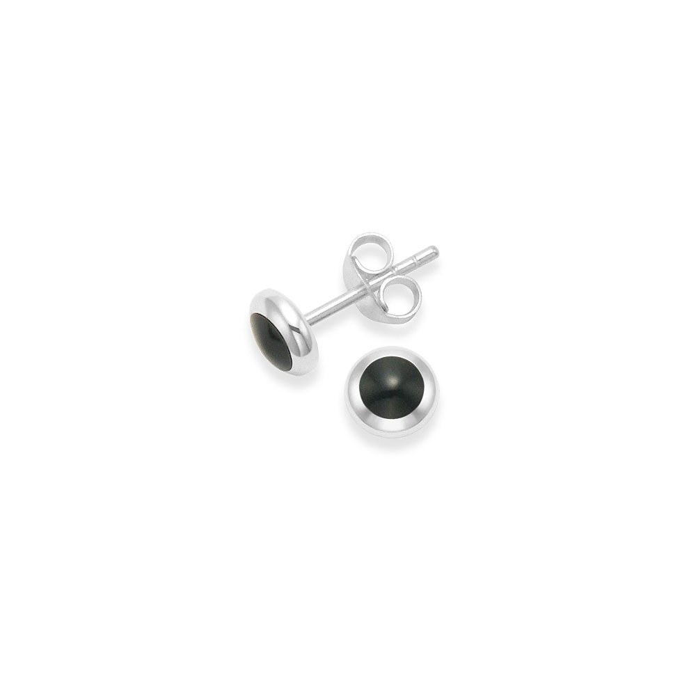 Sterling Silver Onyx Earrings - Black Onyx stud earrings, wide silver surround & silver back - size: 6mm Gift Boxed. MUCH SMALLER THAN SHOWN (Prime - Heather Needham silver box)5558ON