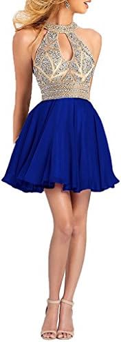 LovingDress Homecoming Dresses 2017 A Line Scoop Chiffon Short Prom Dresses Size 4 US Dark Royal Blue