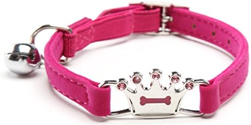 Pink Designer Crown Cat Collar with Safety Belt and Bell 8-11 Inches