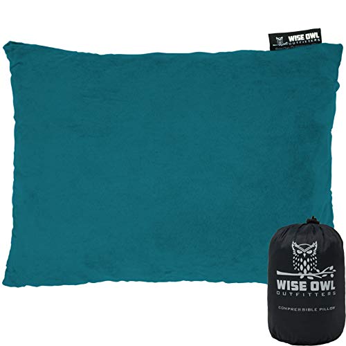 Wise Owl Outfitters Camping Pillow Compressible Foam Pillows - Use When Sleeping in Car, Plane Travel, Hammock Bed & Camp - Adults & Kids - Compact Small & Large Size - Portable Bag - SM Green