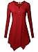 DJT Women's Henley Neck Long Sleeve Hankerchief Hemline Tunic Top Large Wine