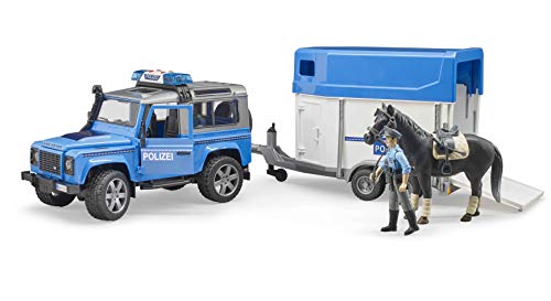 bruder 02588 - Land Rover Defender Polizeifahrzeug, Pferdeanhänger, 1 Pferd, 1 Polizist, Light & Sound Modul - 1:16 Jeep Pick-up Geländewagen bworld Ordnungshüter Wachtmeister Spielzeug – Bild 2